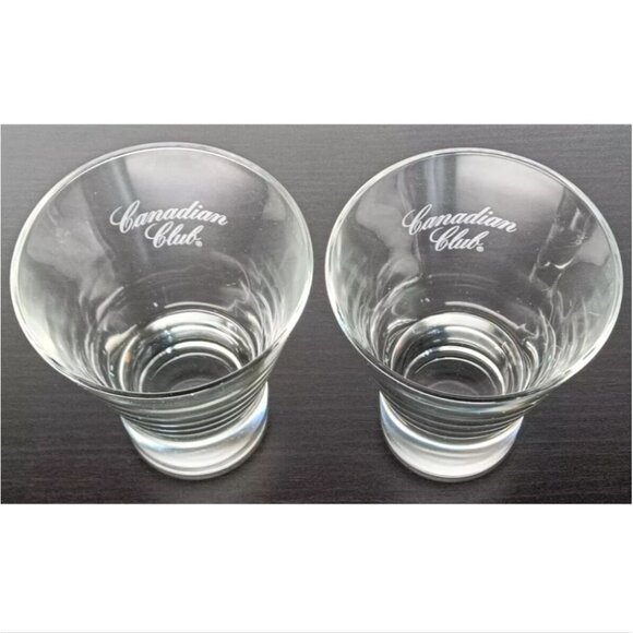 L👀K Vintage Canadian Club Etched Whiskey Scotch Glasses set of 2 - Picture 4 of 7